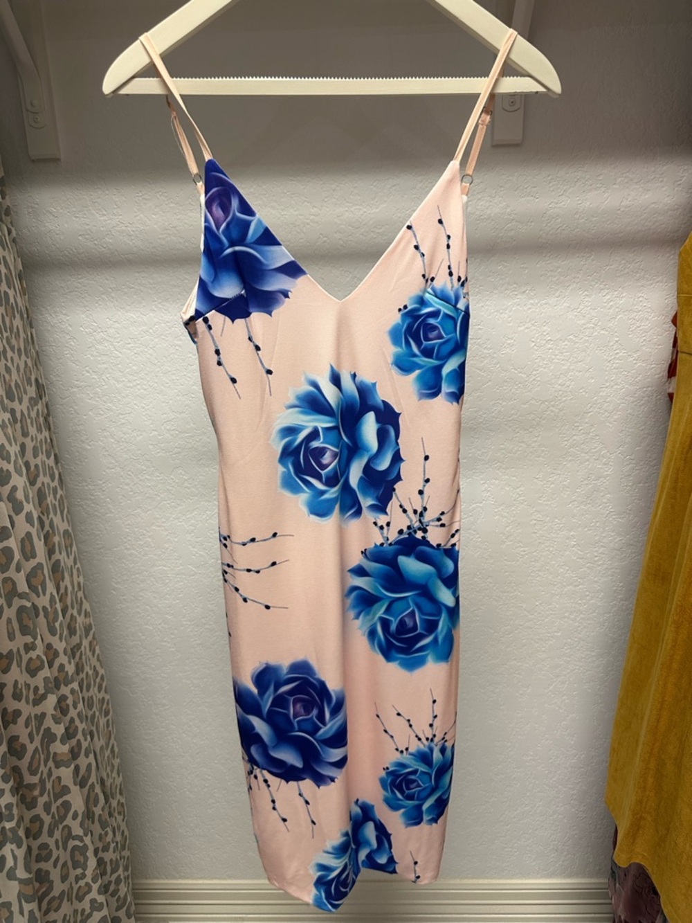 Angel Biba Pink Slip Dress with Blue Rose Print